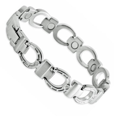 Silver Magnetic Horseshoe bracelet with clear stone insets