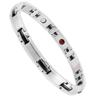 Bio Magnetic Energy Bracelet Stainless Steel Black and Silver Slimline